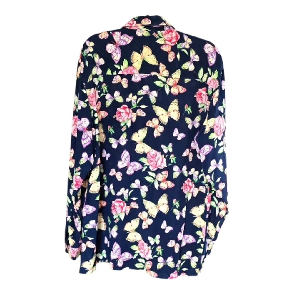 Butterfly Button Down Washable Silk Shirt - Picture 2 of 5